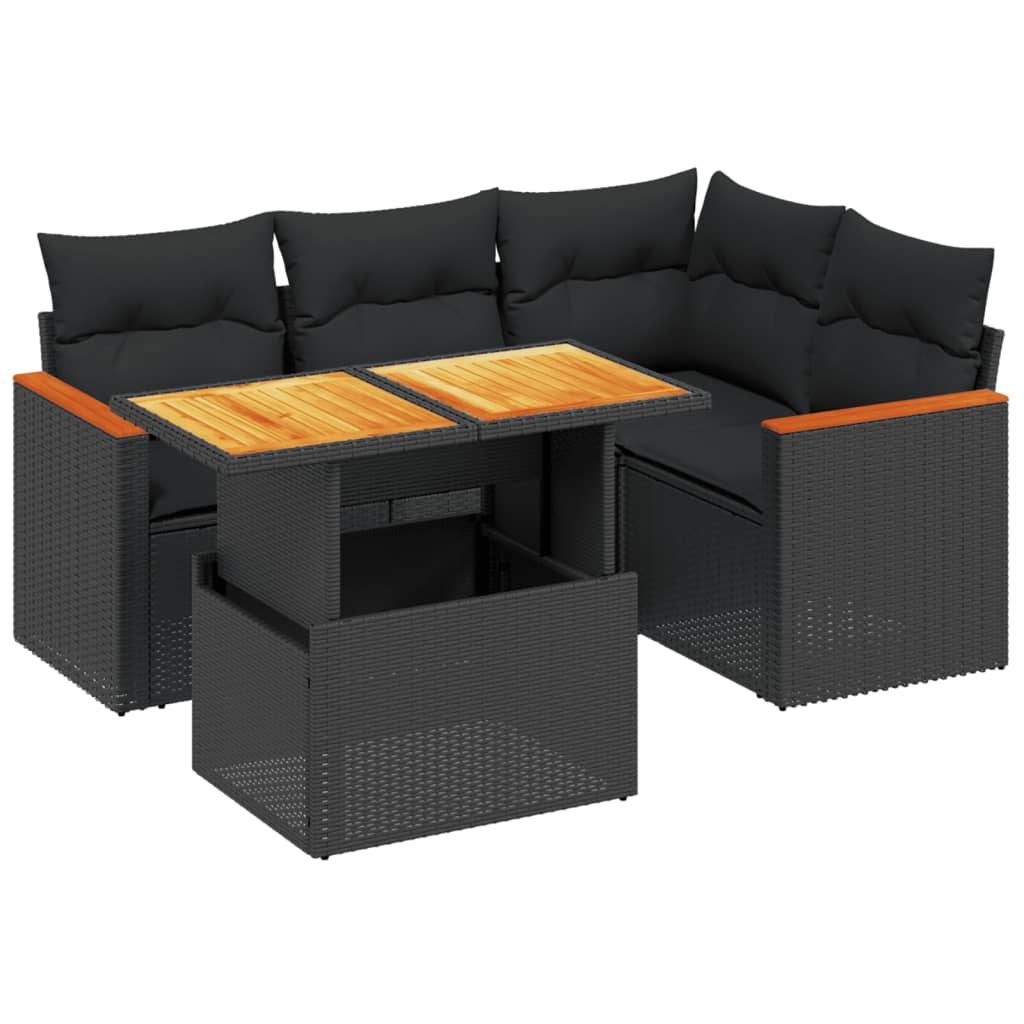 Set de muebles de jardín 5 pzas y cojines ratán sintético negro V8489 Vetonek