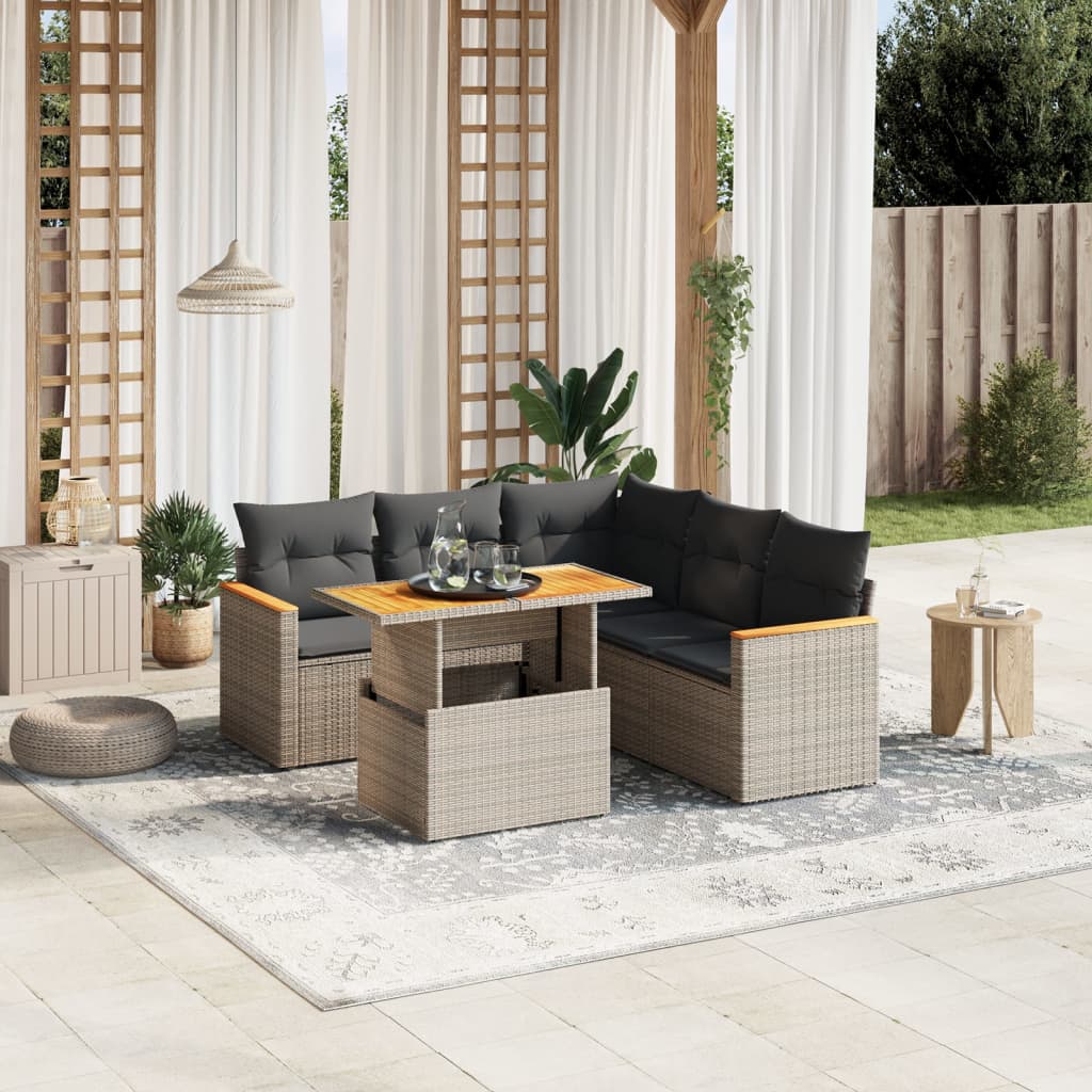 Vetonek Set de muebles de jardín 6 pzas y cojines ratán sintético gris