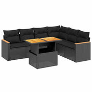 Set de comedor de jardín 7 pzas y cojines ratán sintético negro V8830 Vetonek
