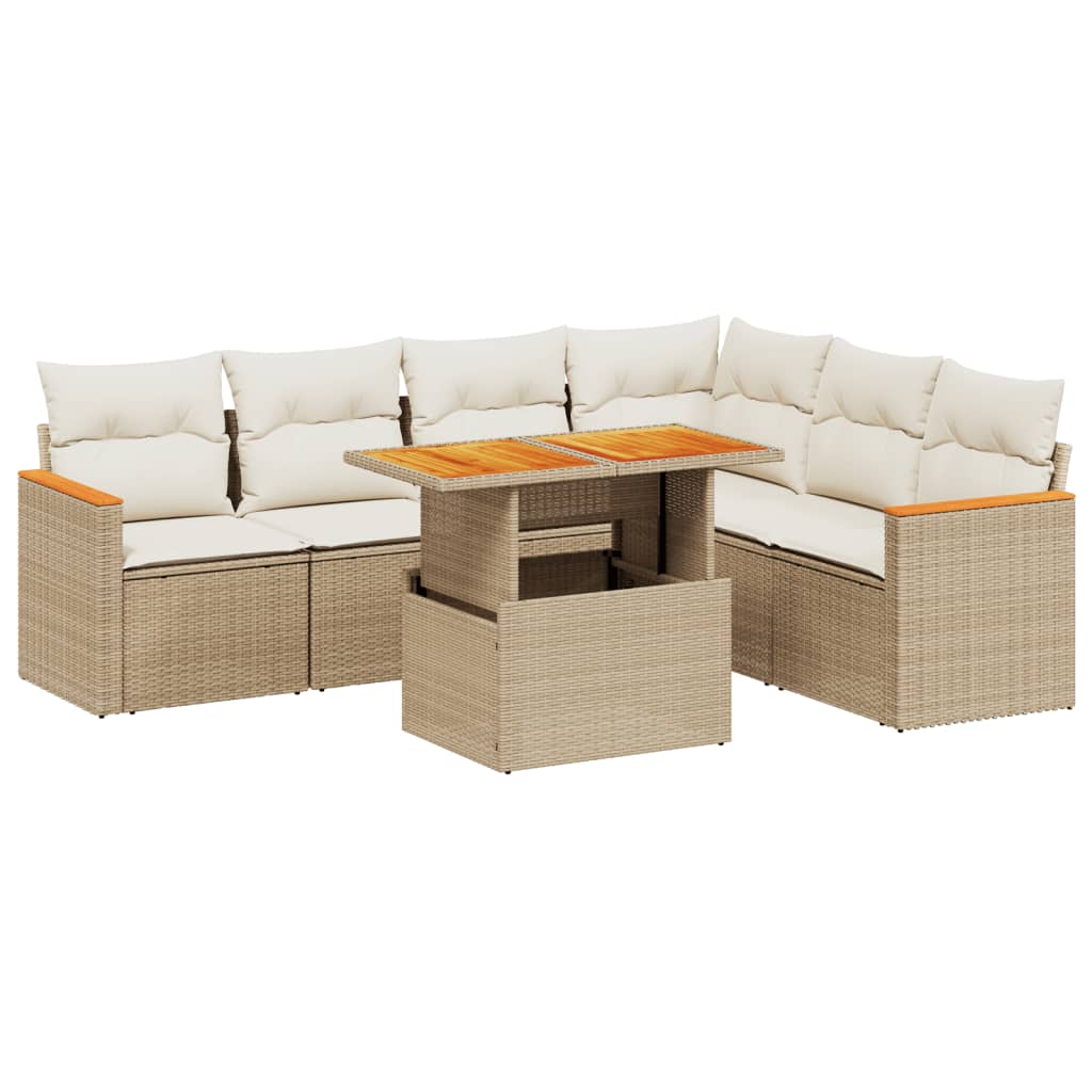 Set sofás de jardín 7 piezas y cojines ratán sintético beige - Vetonek