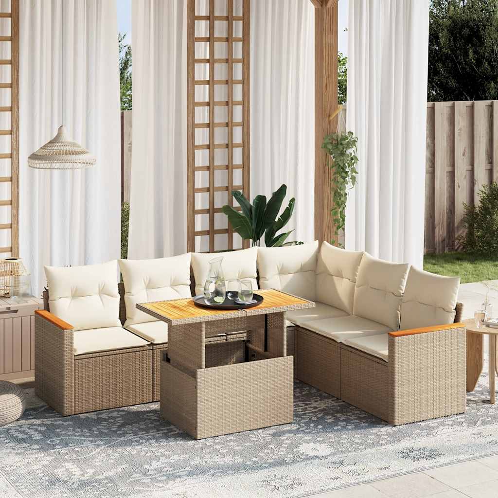 Ensemble canapé de jardin 7 pièces et coussins en rotin synthétique beige V8861 Vetonek
