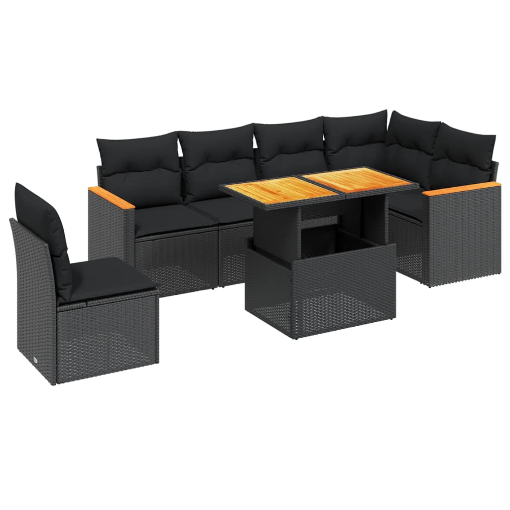Set de comedor de jardín 7 pzas y cojines ratán sintético negro V8908 Vetonek