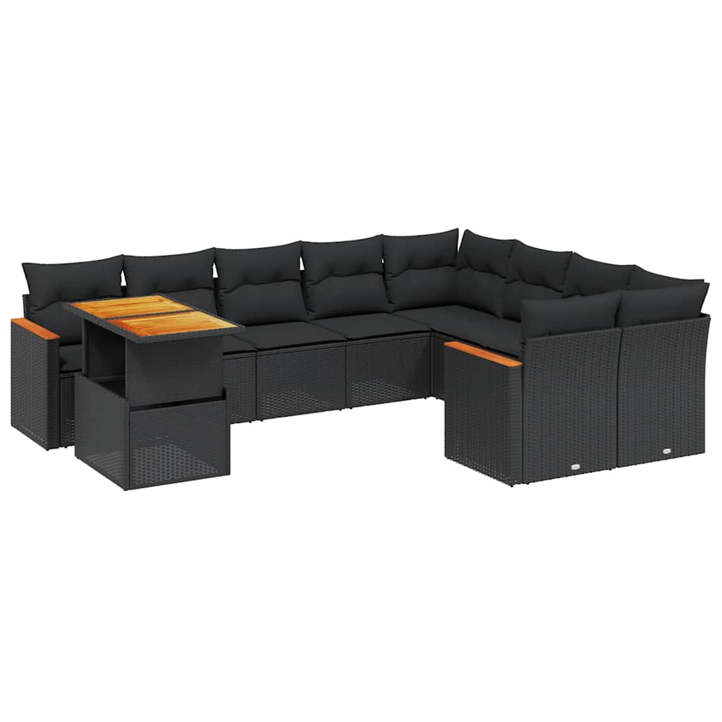 Ensemble canapé de jardin 10 pièces avec coussins en rotin synthétique noir V0307 Vetonek