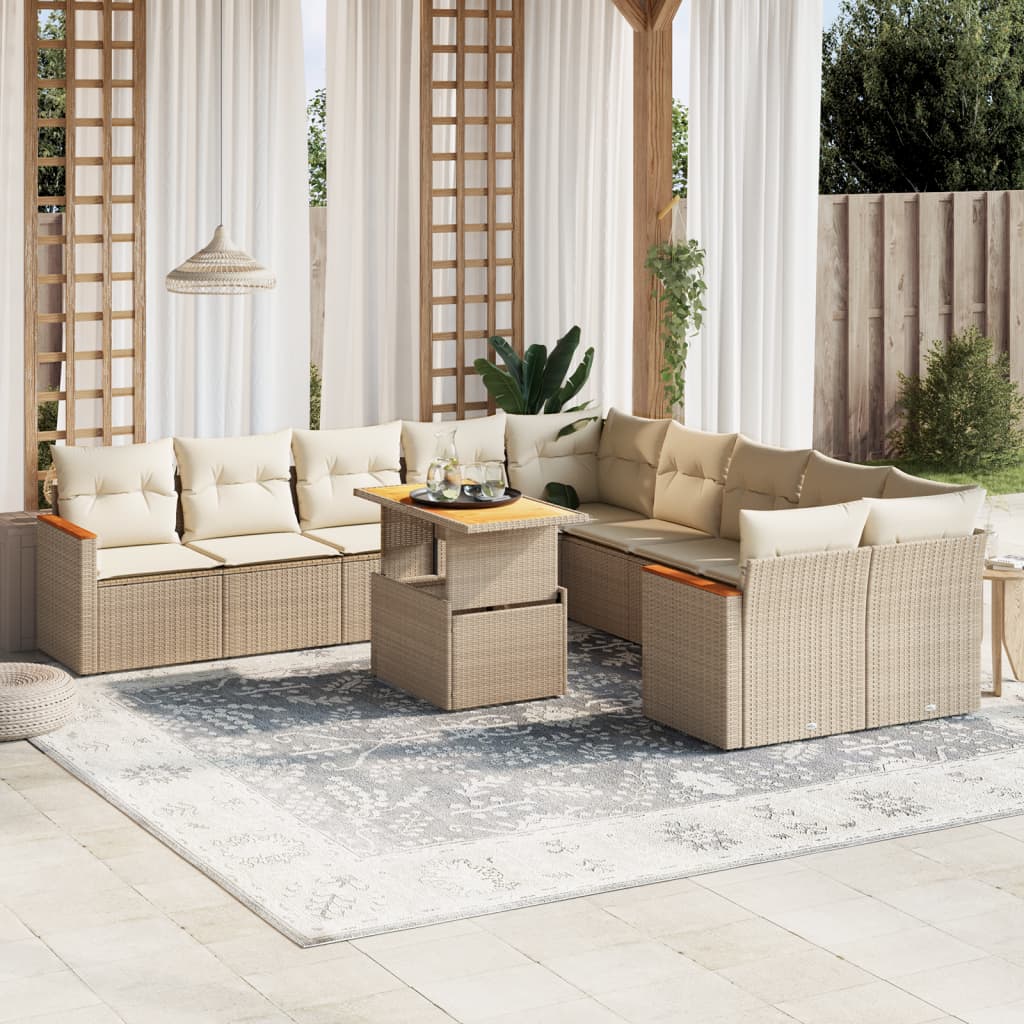 Ensemble canapé de jardin 11 pièces avec coussins en rotin synthétique beige V0543 Vetonek