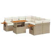 Set de sofás de jardín 9 pzas con cojines ratán sintético beige V2363 Vetonek