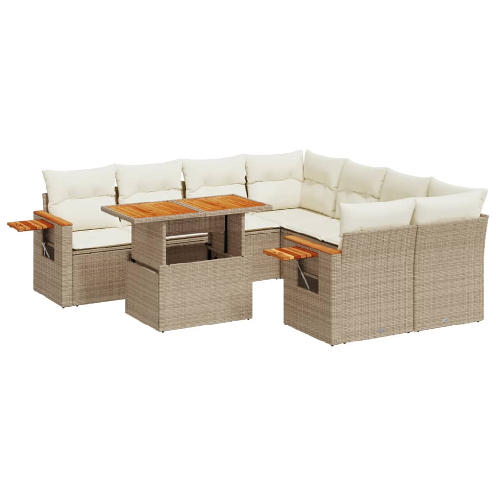 Set de sofás de jardín 9 pzas con cojines ratán sintético beige V2363 Vetonek