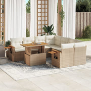 Set de sofás de jardín 9 pzas con cojines ratán sintético beige V2363 Vetonek