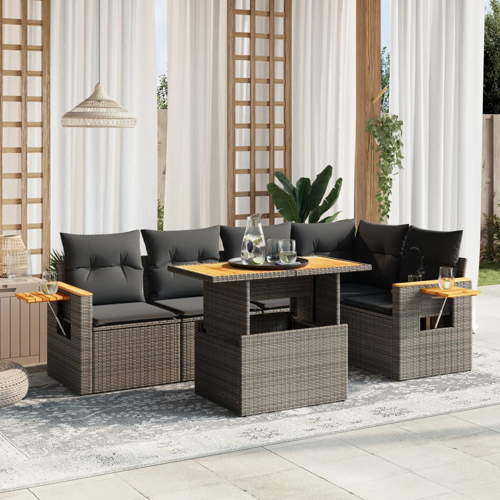 Vetonek Set de muebles de jardín 6 pzas y cojines ratán sintético gris