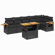 Set de comedor de jardín 7 pzas y cojines ratán sintético negro V3179 Vetonek
