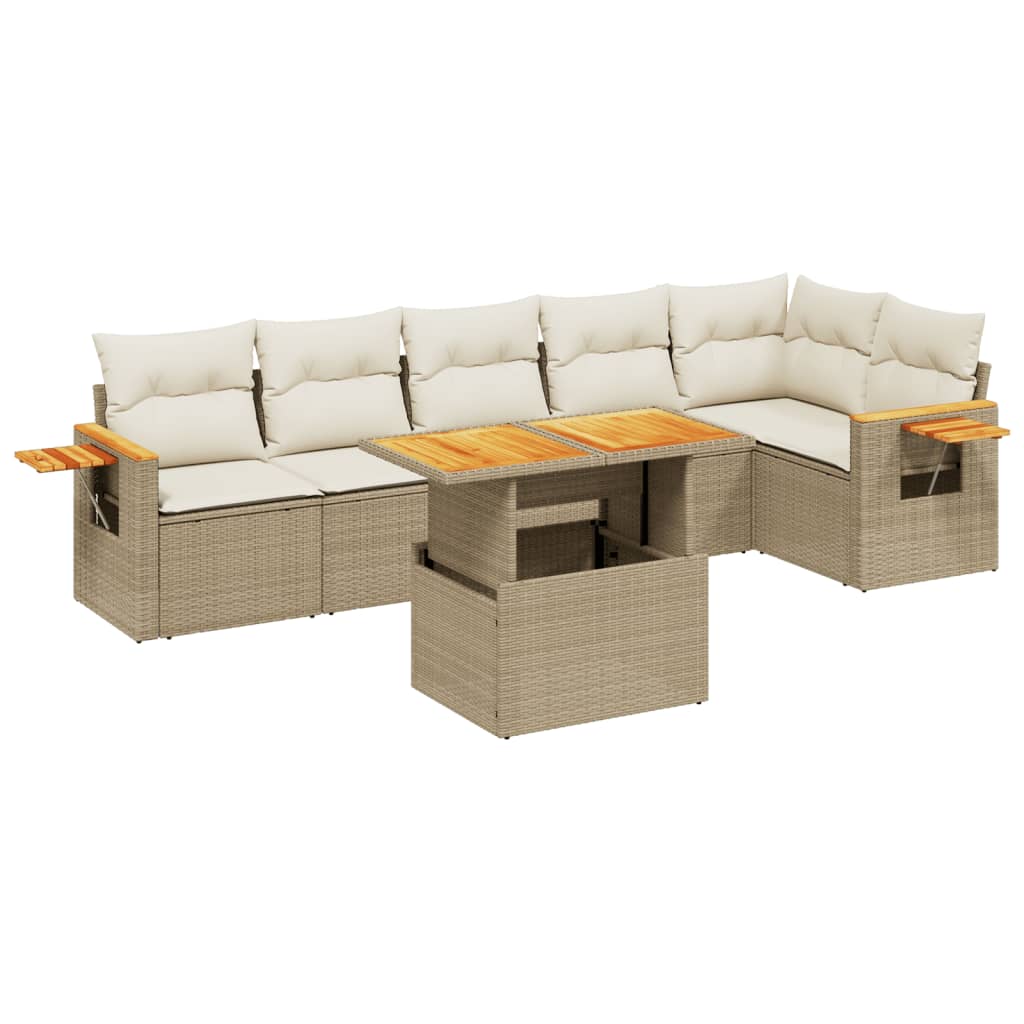 Ensemble canapé de jardin 7 pièces et coussins en rotin synthétique beige V3209 Vetonek