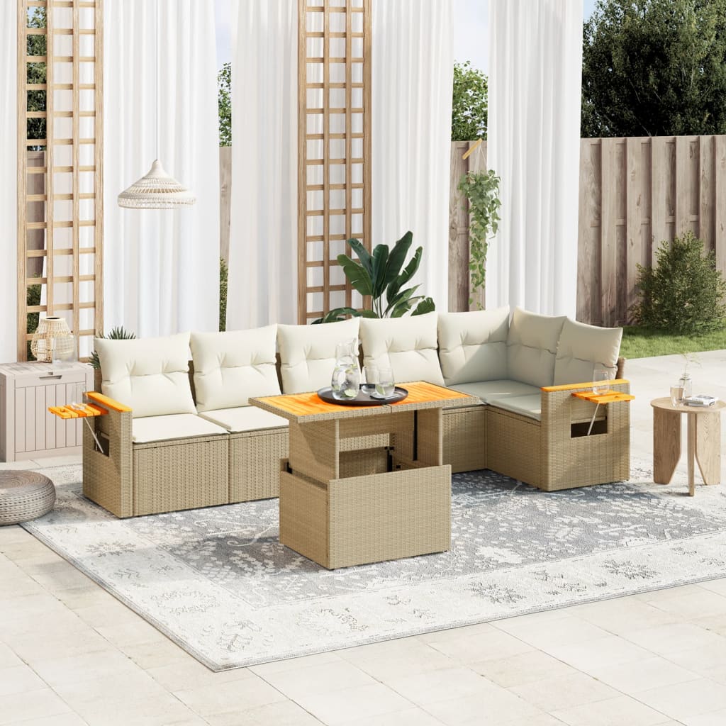 Vetonek Set sofás de jardín 7 piezas y cojines ratán sintético beige