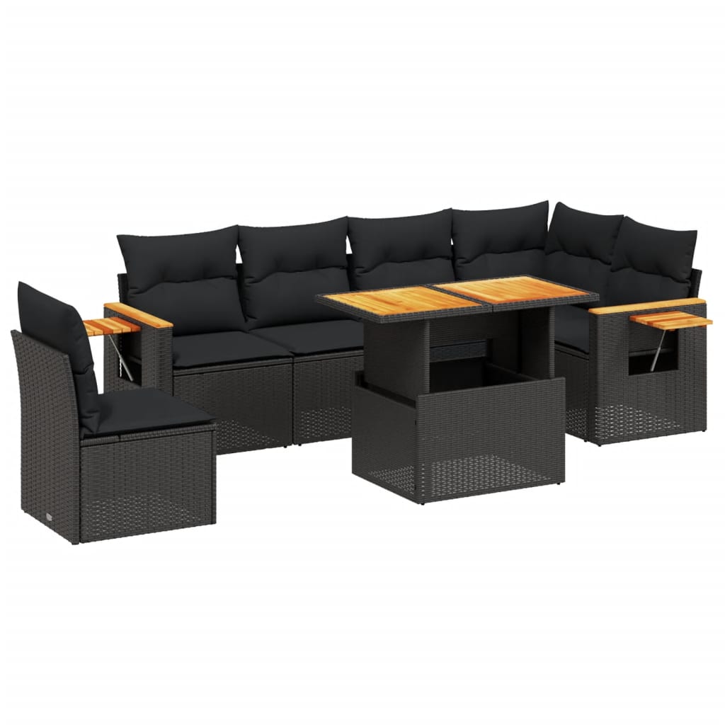 Set de comedor de jardín 7 pzas y cojines ratán sintético negro V3315 Vetonek