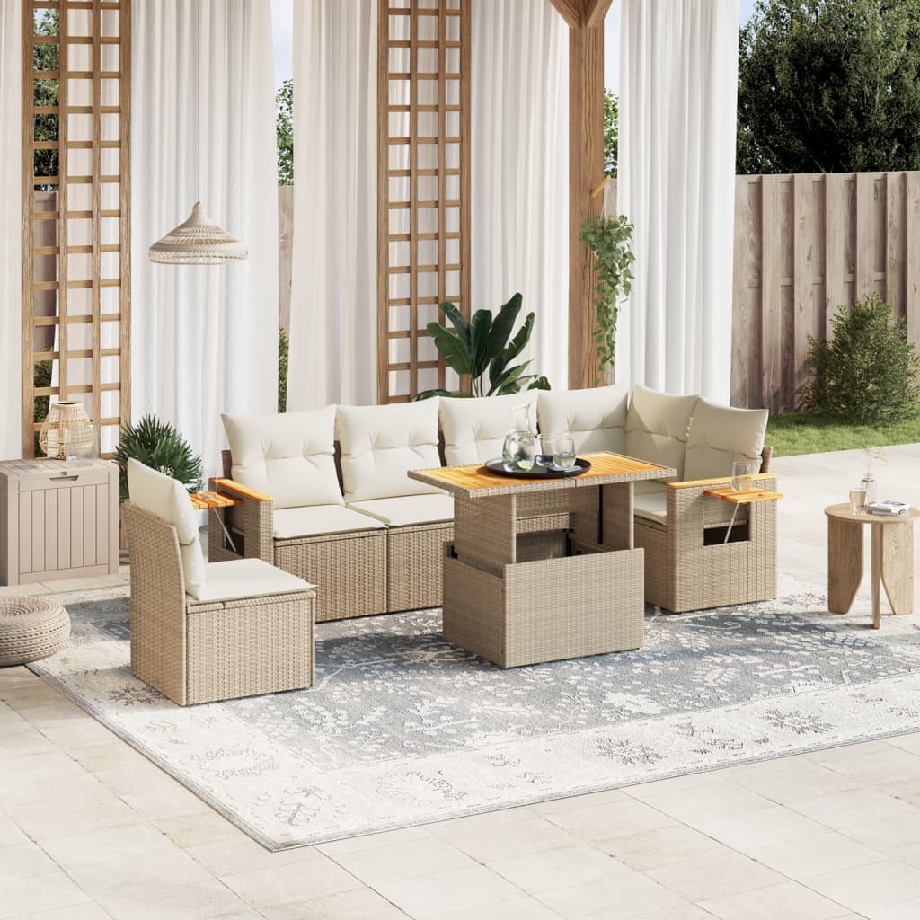 Vetonek Set sofás de jardín 7 piezas y cojines ratán sintético beige