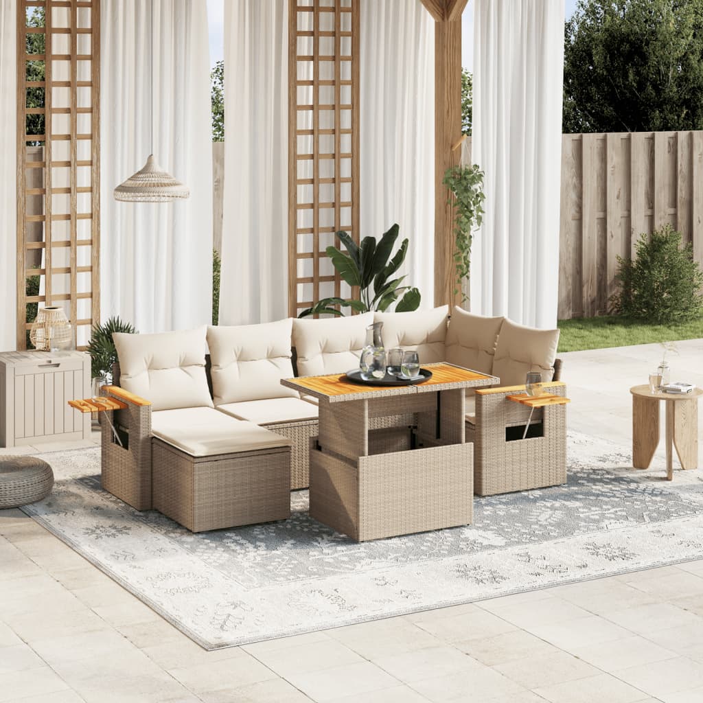 Vetonek Set sofás de jardín 7 piezas y cojines ratán sintético beige