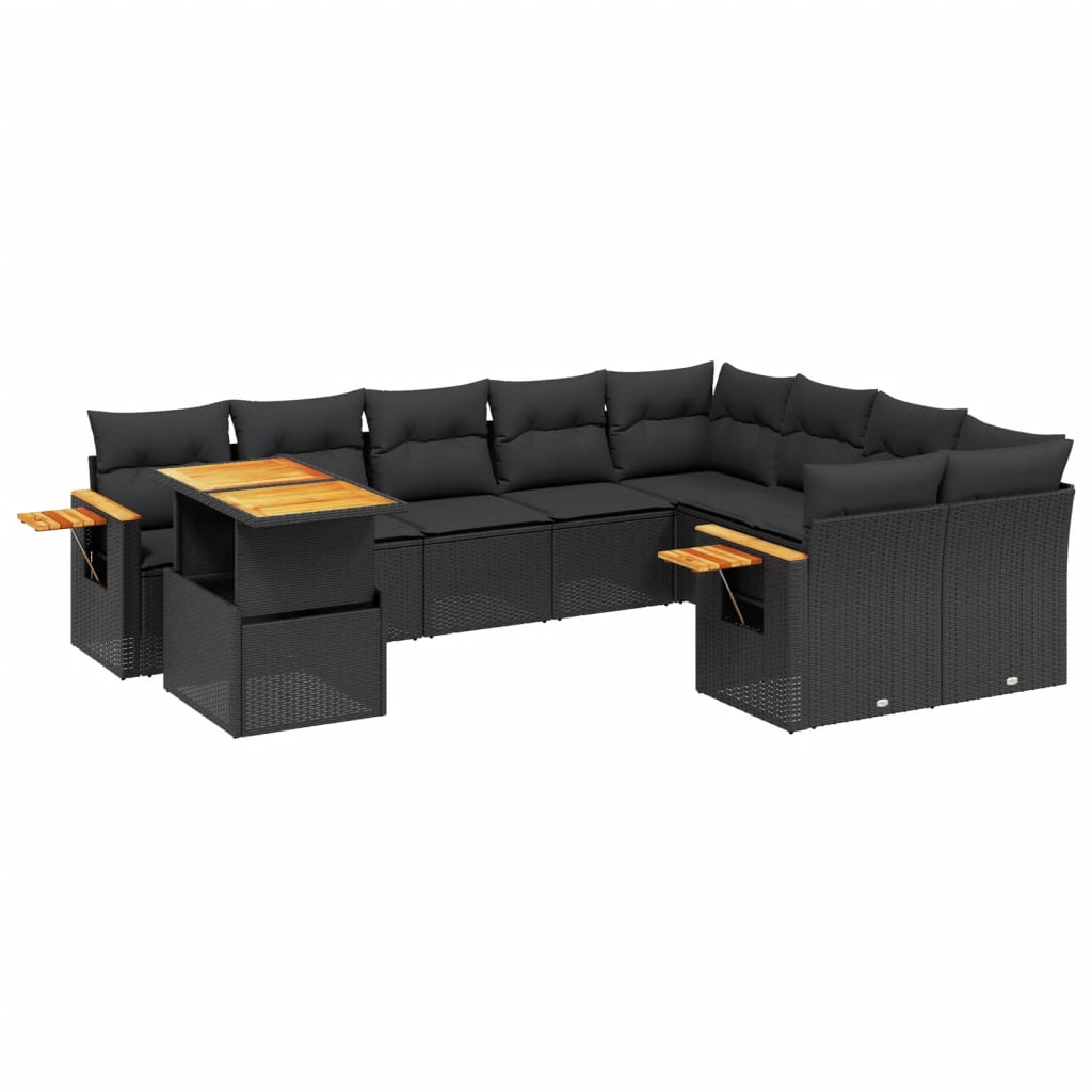 Ensemble canapé de jardin 10 pièces avec coussins en rotin synthétique noir V4718 Vetonek