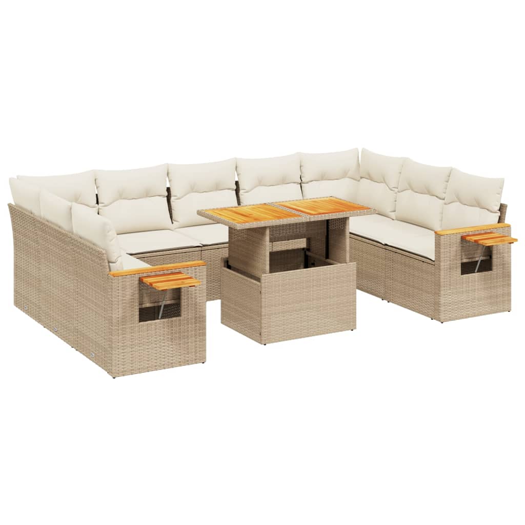 Set de sofás de jardín 11pzas con cojines ratán sintético beige V4817 Vetonek