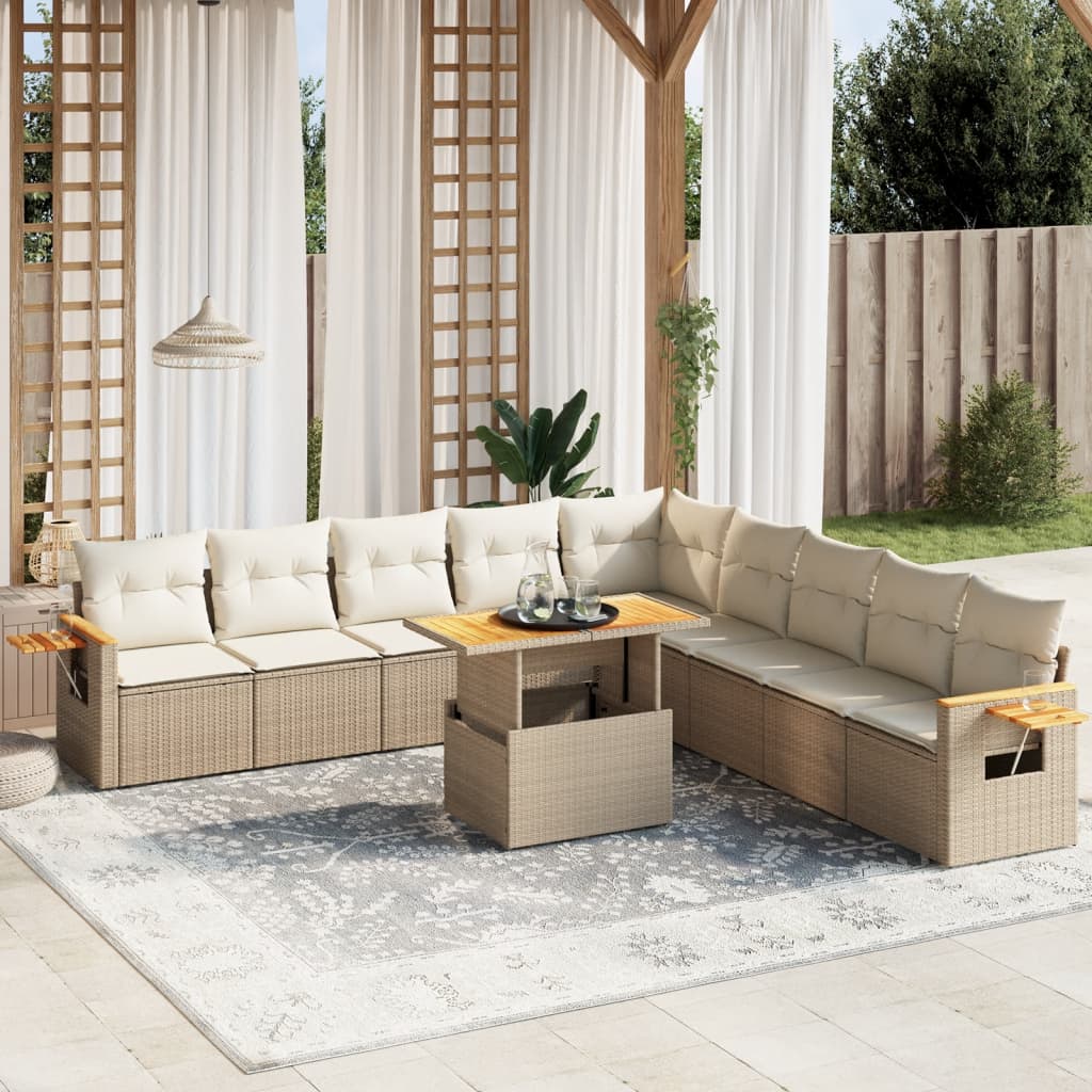 Vetonek Set de sofás de jardín 11pzas con cojines ratán sintético beige