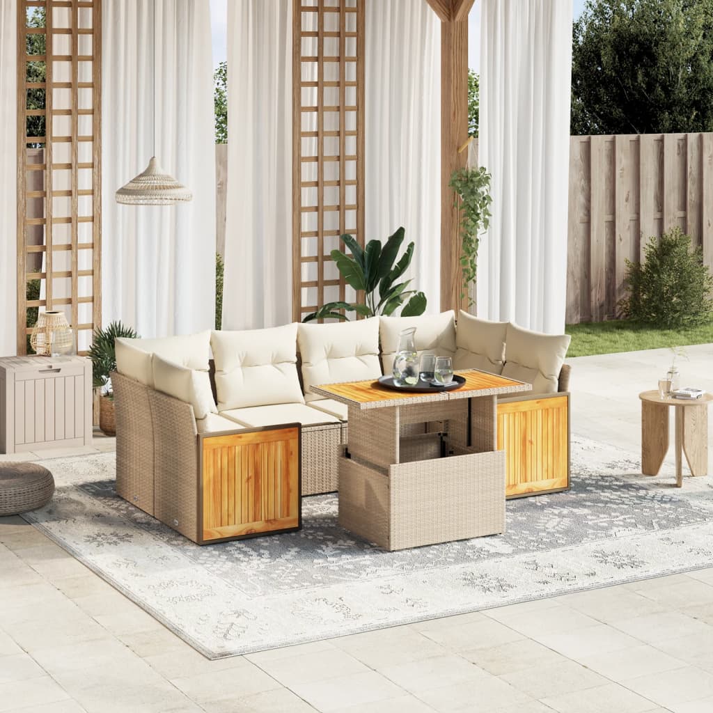 Vetonek Set sofás de jardín 7 piezas y cojines ratán sintético beige