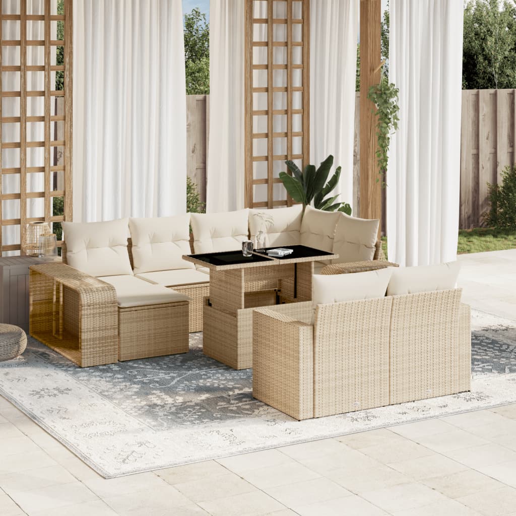 Vetonek Set de sofás de jardín 11pzas con cojines ratán sintético beige