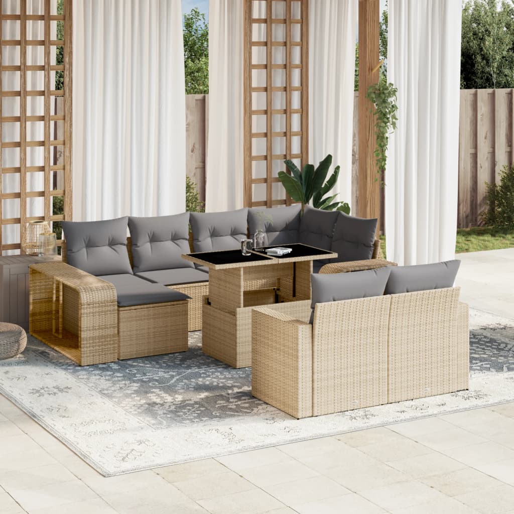 Vetonek Set de sofás de jardín 11pzas con cojines ratán sintético beige