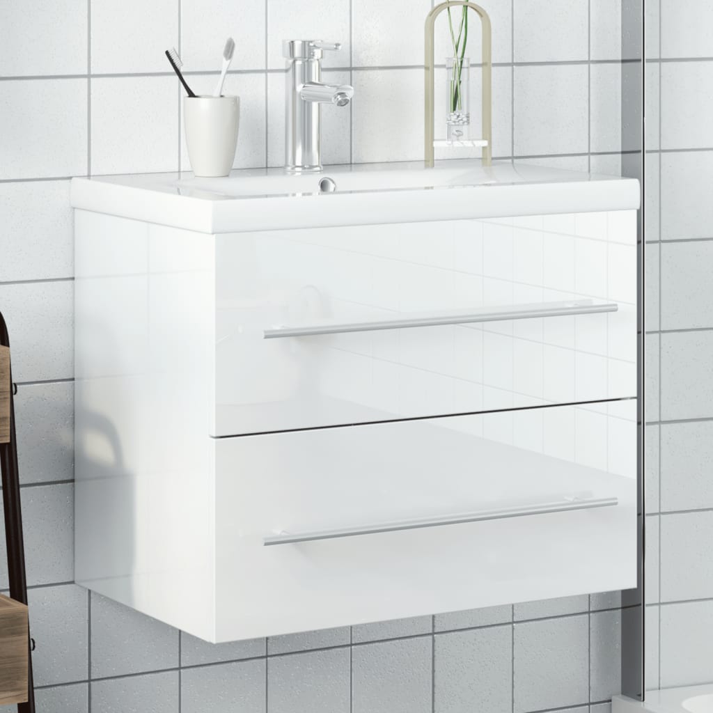 Vetonek Mueble de baño con lavabo integrado blanco brillo