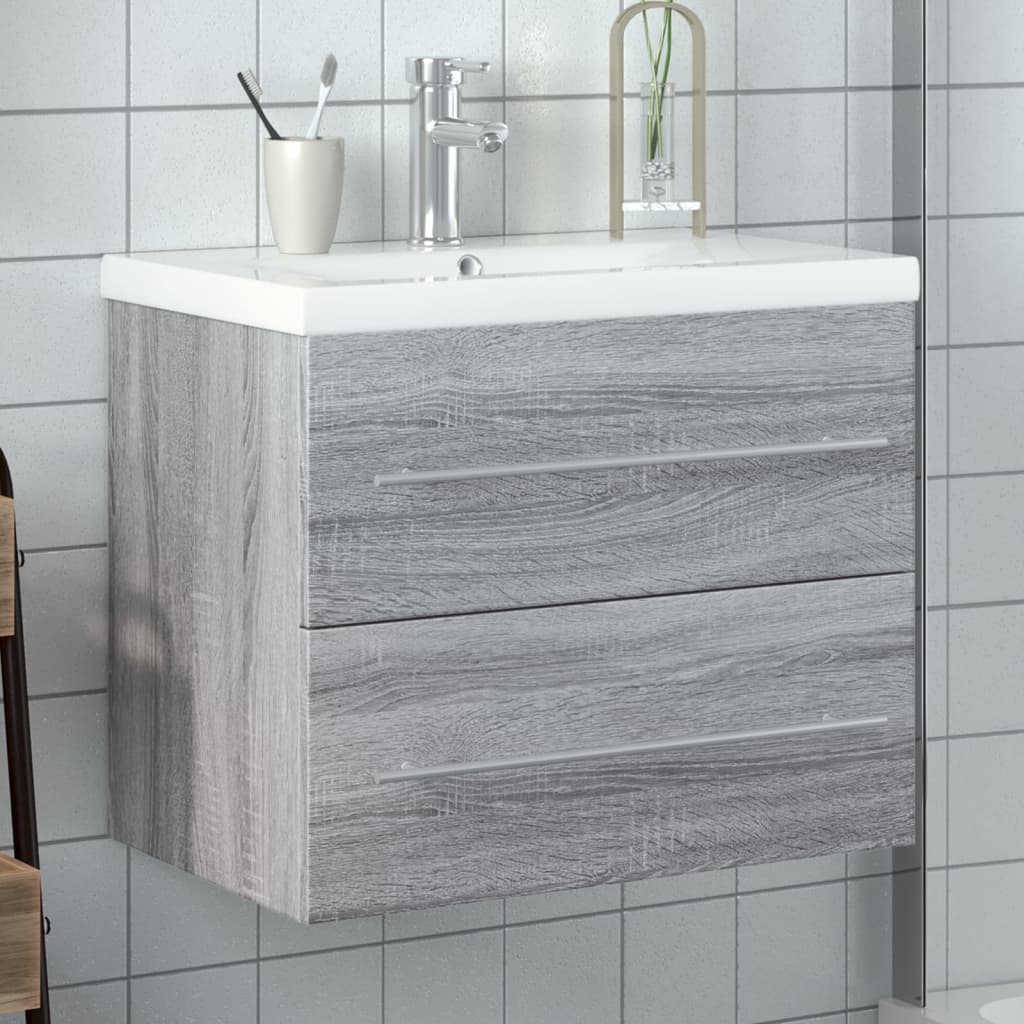 Vetonek Mueble de baño con lavabo integrado gris Sonoma