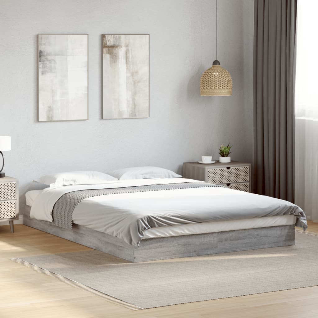 Vetonek Estructura de cama madera de ingeniería gris Sonoma 140x200 cm