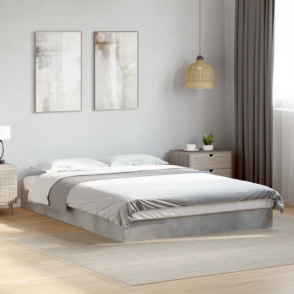 Vetonek Estructura de cama madera de ingeniería gris hormigón 140x190cm