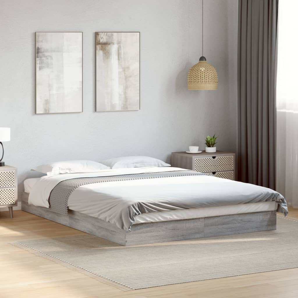 Vetonek Estructura de cama madera de ingeniería gris Sonoma 140x190 cm