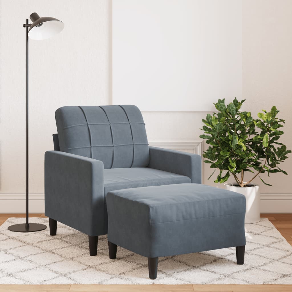 Vetonek Sillón con taburete terciopelo gris oscuro 60 cm