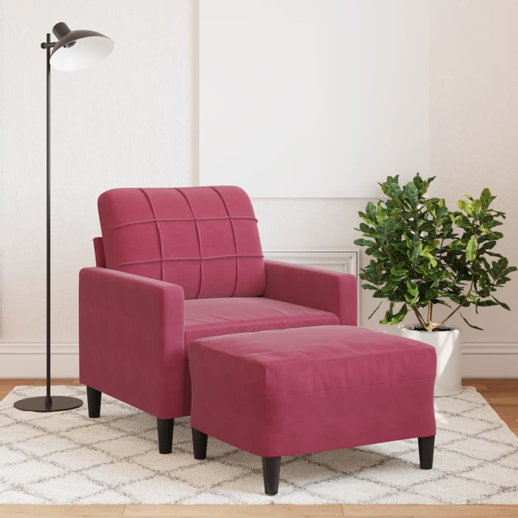 Vetonek Sillón con taburete terciopelo rojo tinto 60 cm