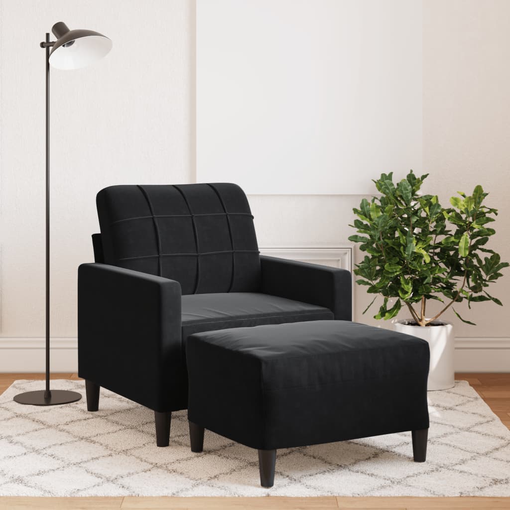 Vetonek Sillón con taburete terciopelo negro 60 cm