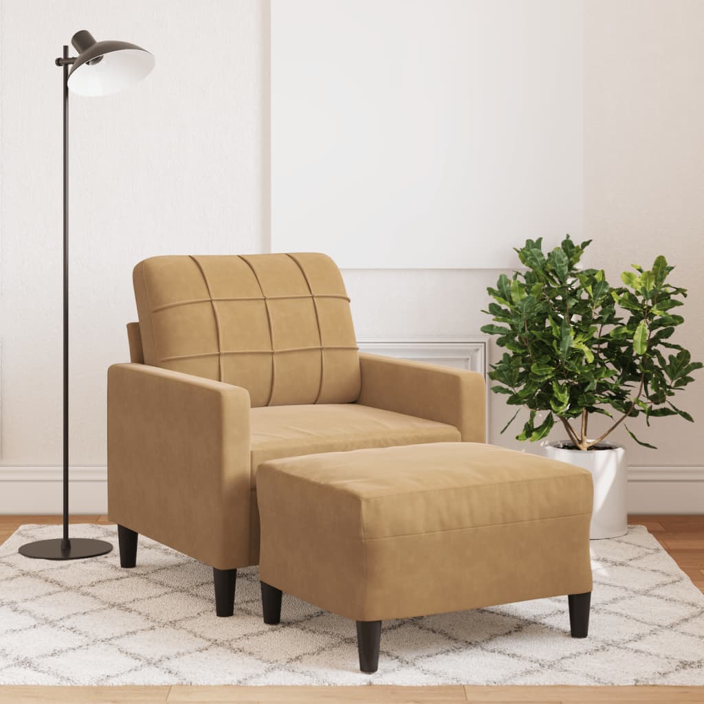 Vetonek Sillón con taburete terciopelo marrón 60 cm