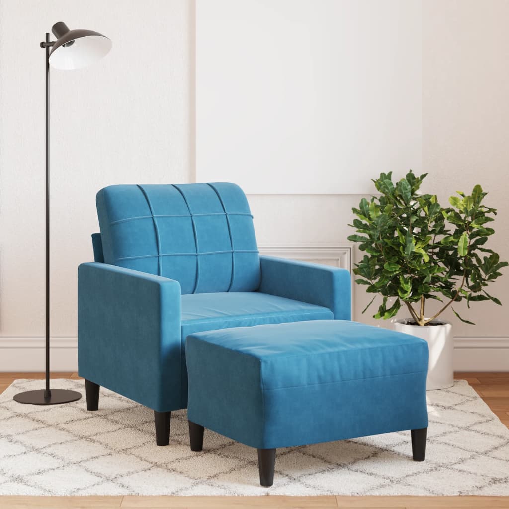 Vetonek Sillón con taburete terciopelo azul 60 cm