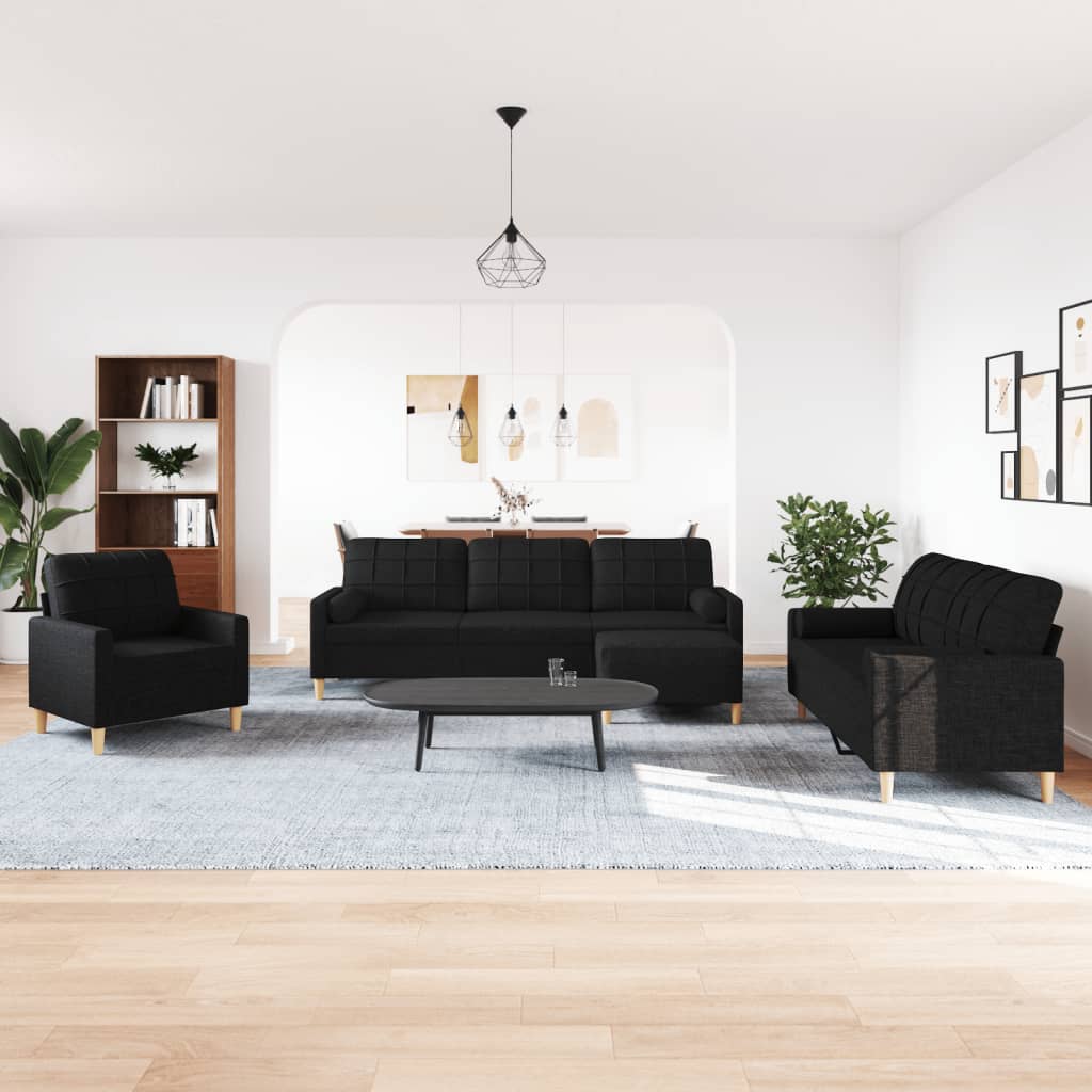 Sofa -Set 4 Stücke mit Pflanzen und schwarzen Stoffkissen