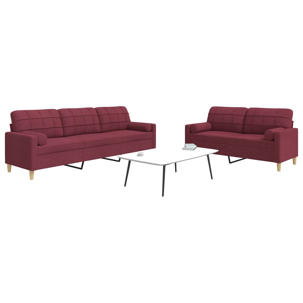 Juego de sofás de 2 piezas en tela roja tinto con mesa de centro moderna. Ideal para salón y momentos de relax.