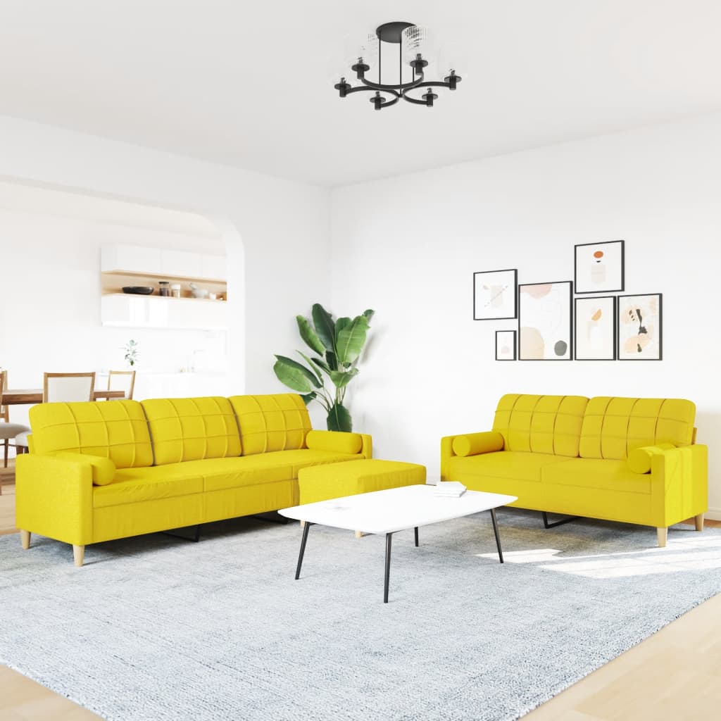 Sofa Set 3 Stücke mit Fußstütze und gelbe Stoffkissen