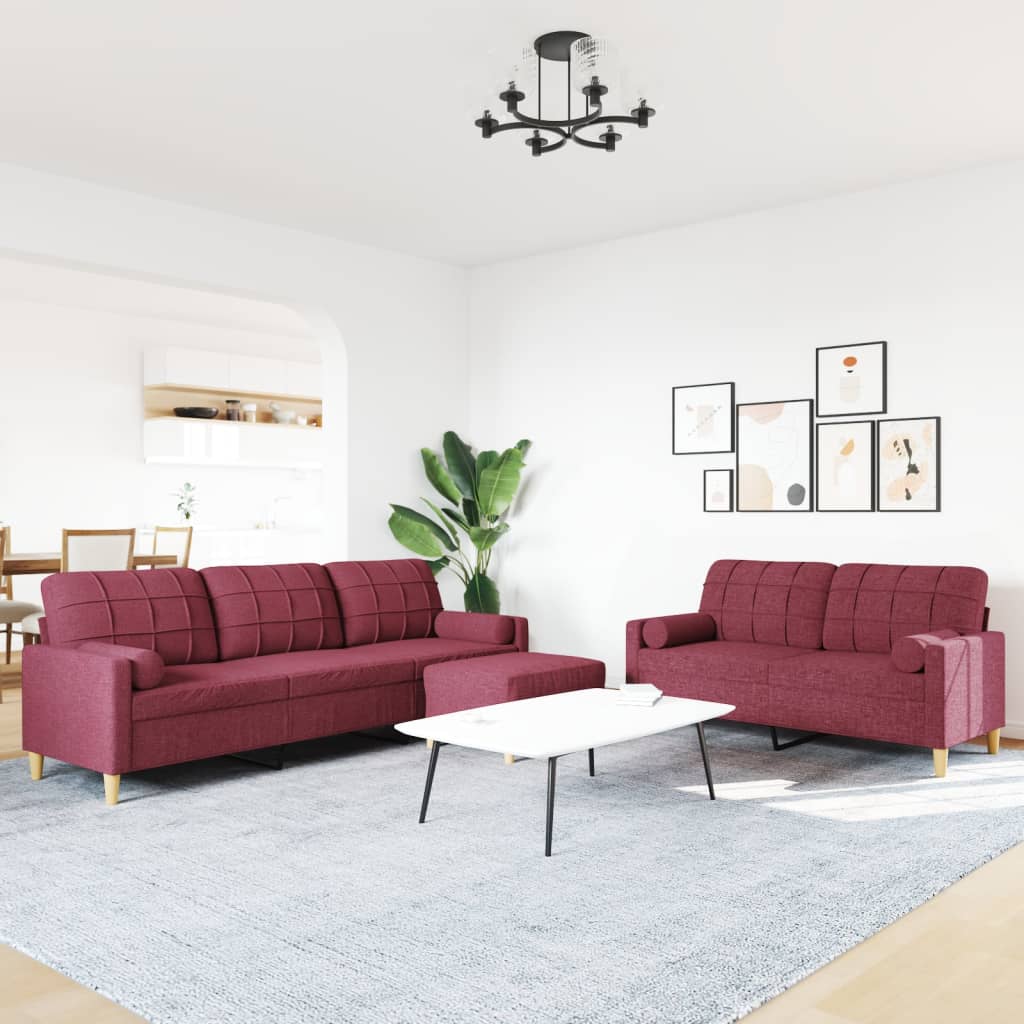 Sofa Set 3 Teile mit Ruh- und Kissen roten roten Stoff