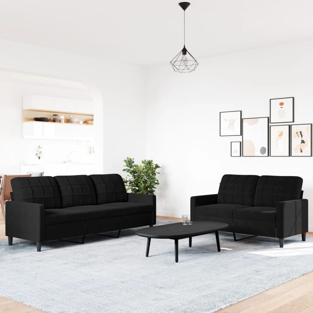 Sofas game with cushions 2 pieces black velvet