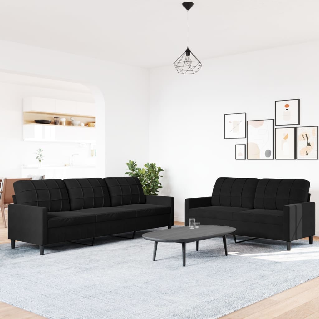 Sofas game with cushions 2 pieces black velvet