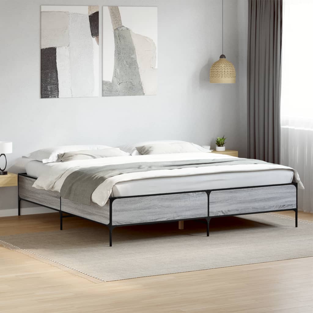 Vetonek Estructura cama madera ingeniería metal gris Sonoma 200x200 cm