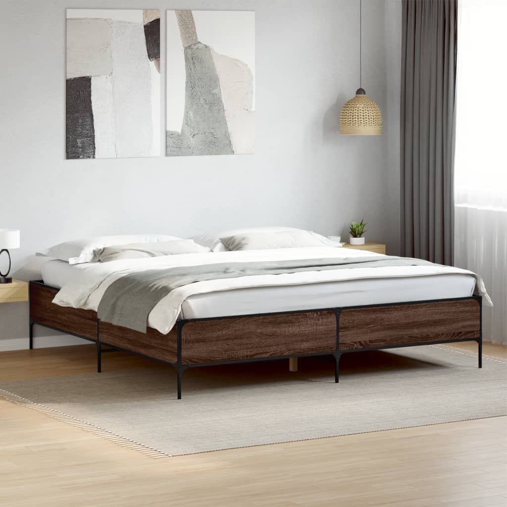 Vetonek Estructura cama madera ingeniería metal marrón roble 200x200 cm