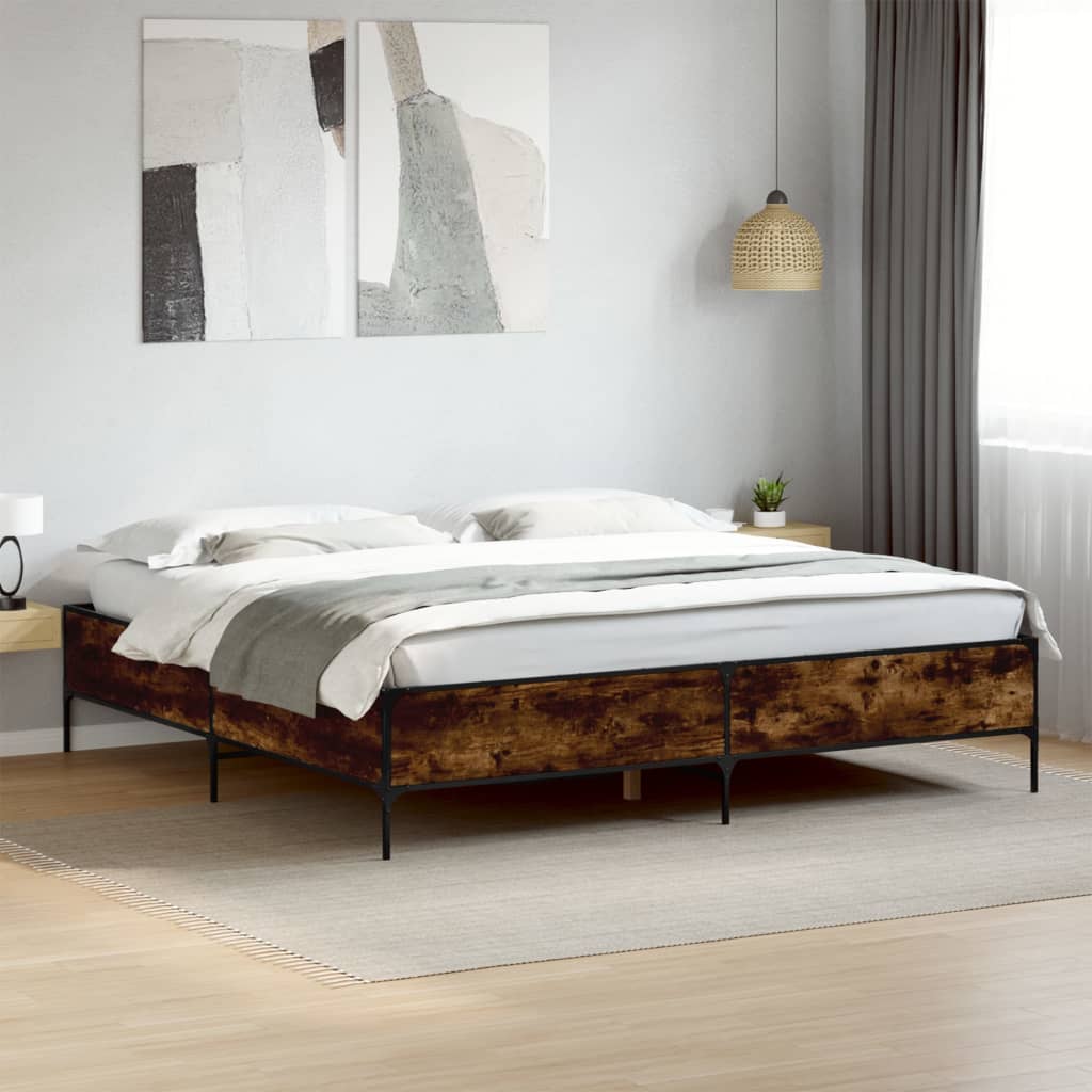 Vetonek Estructura cama madera ingeniería metal roble ahumado 180x200cm