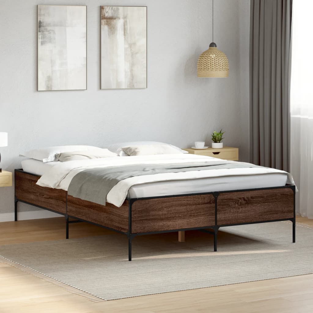 Vetonek Estructura cama madera ingeniería metal marrón roble 140x190 cm