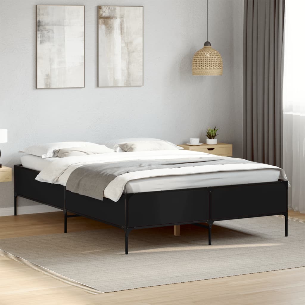 Vetonek Estructura de cama madera de ingeniería y metal negro 135x190cm