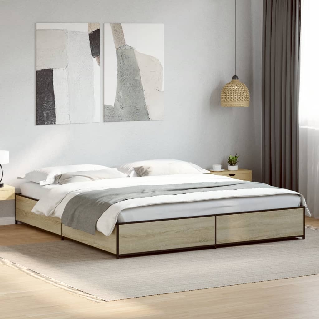 Vetonek Estructura cama madera ingeniería metal roble Sonoma 200x200 cm