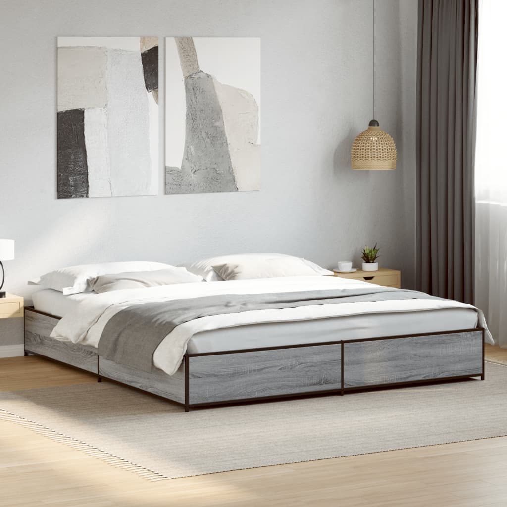 Vetonek Estructura cama madera ingeniería metal gris Sonoma 200x200 cm