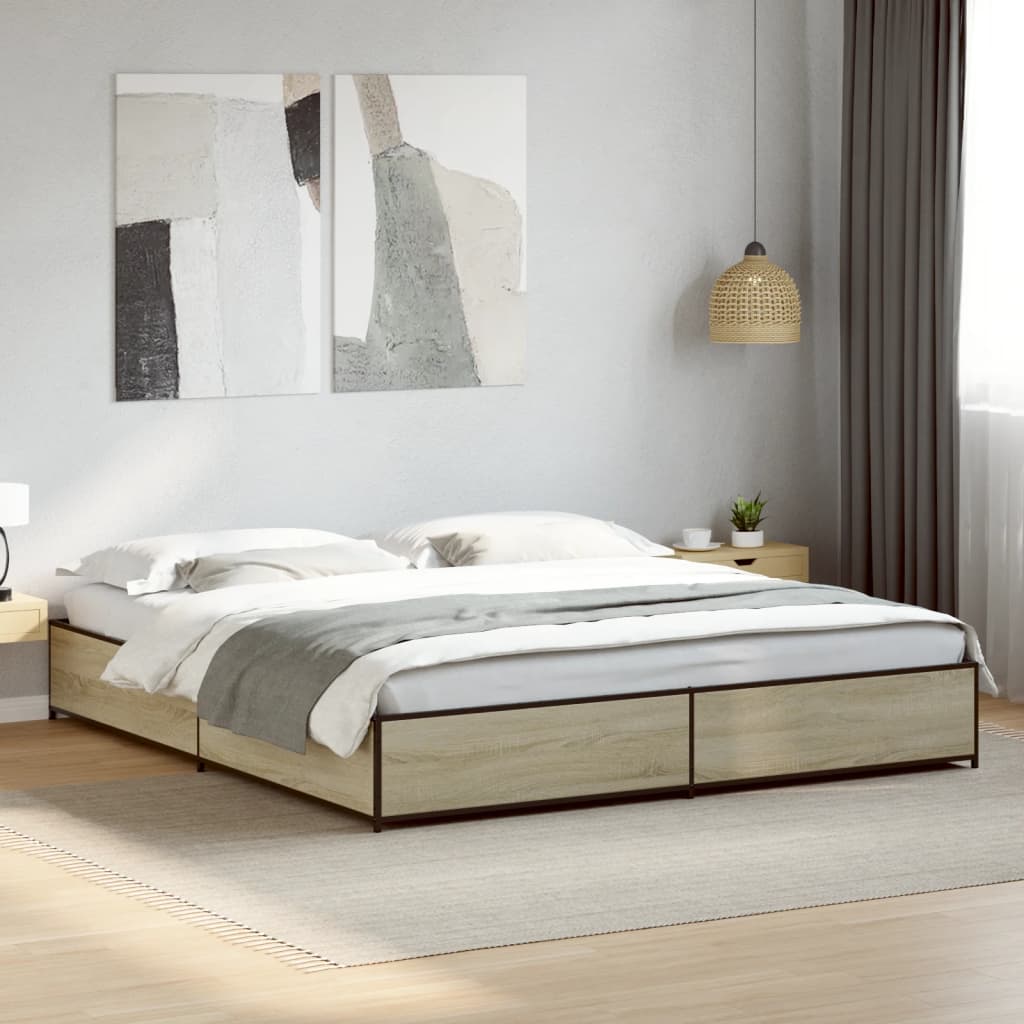 Vetonek Estructura cama madera ingeniería metal roble Sonoma 180x200 cm