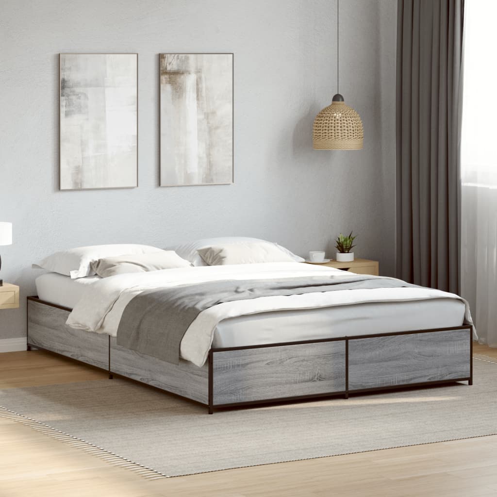 Vetonek Estructura cama madera ingeniería metal gris Sonoma 140x200 cm