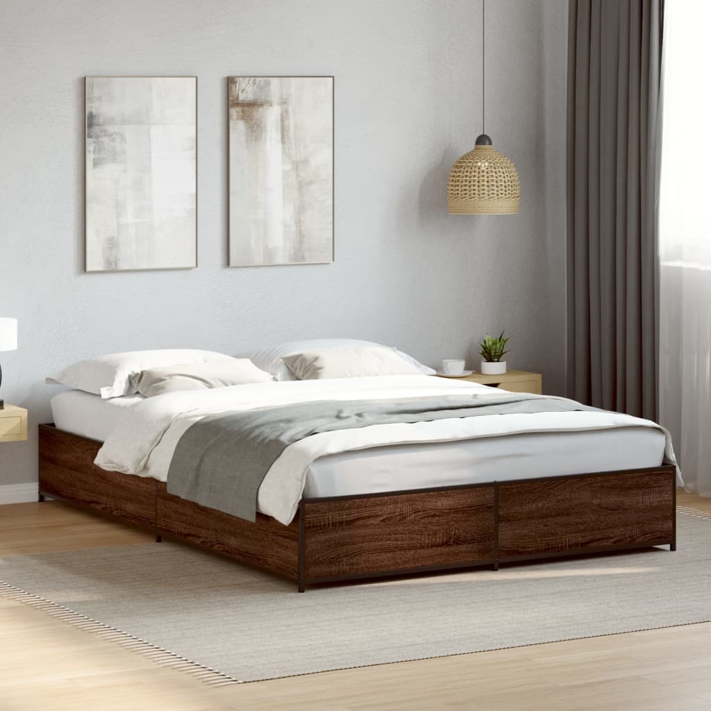 Vetonek Estructura cama madera ingeniería metal marrón roble 120x190 cm